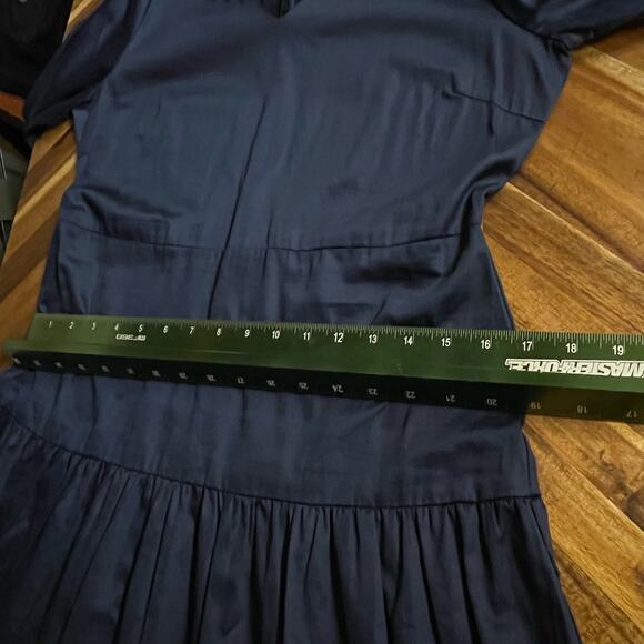 J Mclaughlin Dara Dress Sz S Midi Navy V Neck Ruffle Hem 3/4 Sleeve NEW Classy - Picture 8 of 11